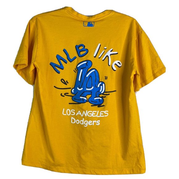MLB Like Los Angeles Dodgers Womens Small Yellow T-Shirt Bubble Graphic NWT - Picture 1 of 6